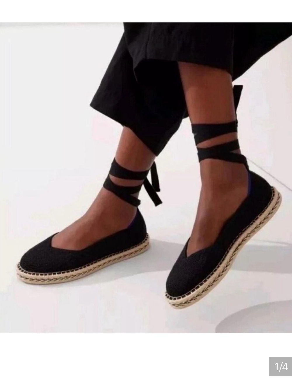 Rothy's Black Espadrille Flats with Natural Jute Trim